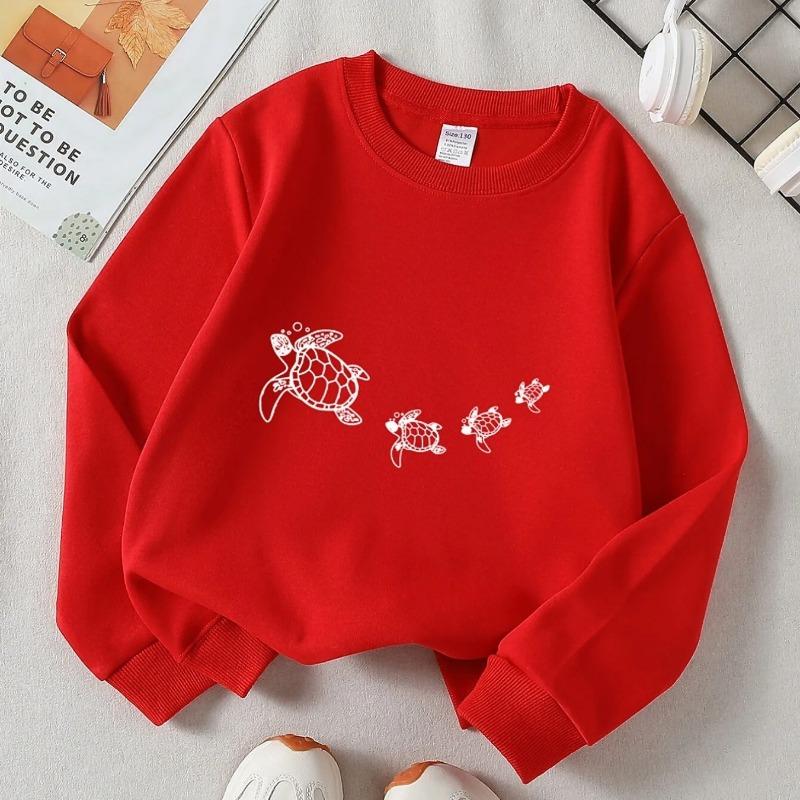 Kids Crewneck Sweatshirt, Sea Turtles Swimming Pattern Print, Machine Washable Soft Casual Sportswear for Spring & Autumn