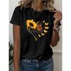 Women's Casual Sport T-Shirt Round Neck Sunflower Butterfly Floral Print Spring Gift Short Sleeve Top