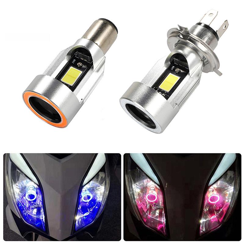 Bulb H4 BA20D Blue/Red Angel Eye LED Motorcycle Headlight Scooter Motorbike Headlamp Light Bulb DRL Motorcycle Light Accessories