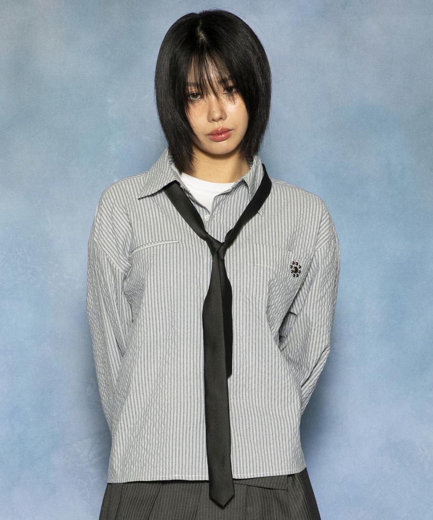 GLACK Gs016 Studded Point Crop Long Sleeve Shirt (Gray)