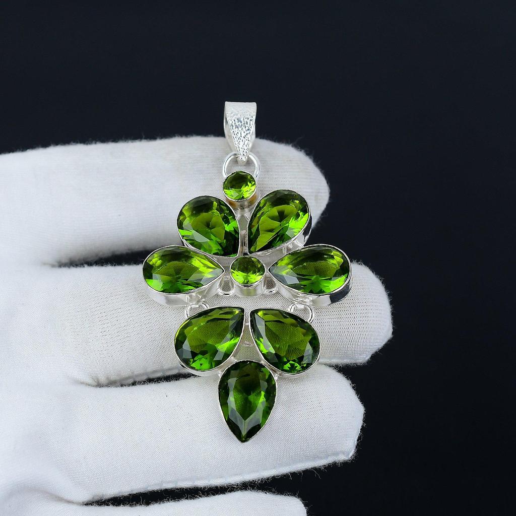 Peridot Gemstone Pendant In 925 Sterling Silver - Peridot Handmade Flower Design, Perfect for Gifts, Parties, and Everyday Elegance