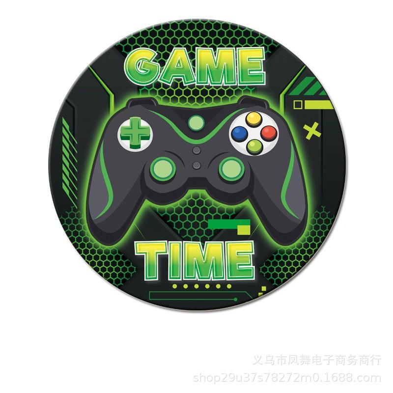 Green Gamepad Theme Game Style Birthday Party Supplies Disposable Paper Plate Tablecloth Tableware Arrangement