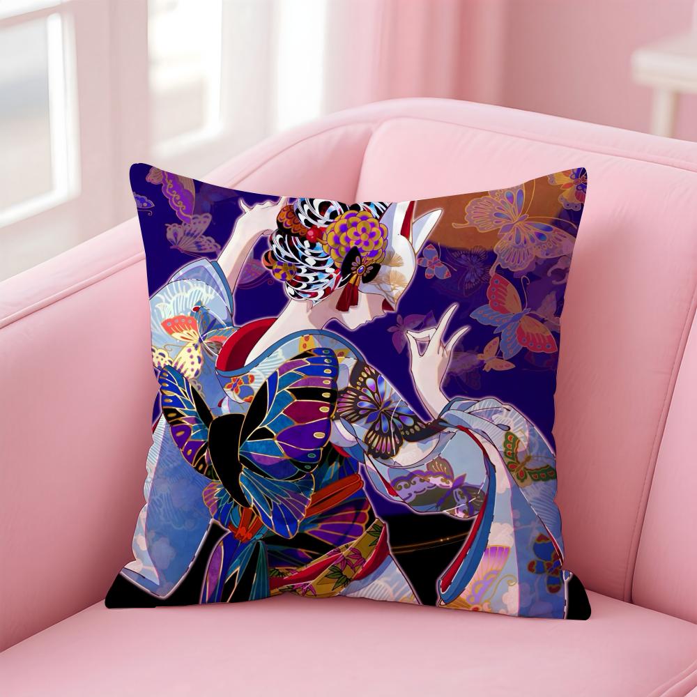 Japanese Style Anime Cartoon Art Cushion Cover Pillowcase Short Plush Invisible zipper Room Sofa Cushion Cover