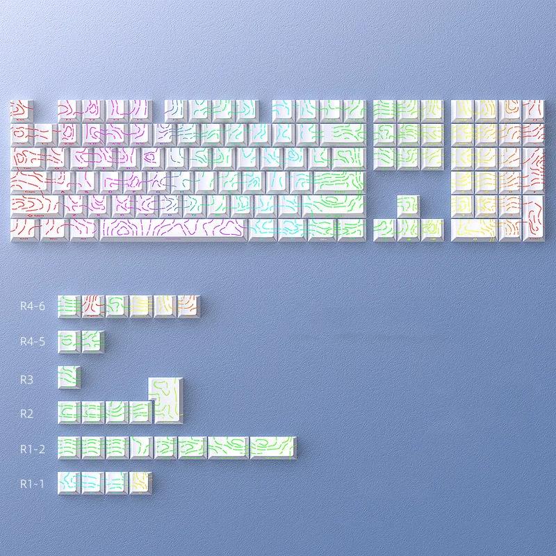 Topographic Keycaps Contour Lines Shine Through 98 Key PBT Cherry Profile Side Print Backlit for MX Gamer Mechanical Keyboard