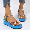 Barva Summer Beach Bohemia Sandály Ženy Perly Kotníkový pásek Gladiátor Boty Žena Platforma Klínky Sandály De Mujer 43