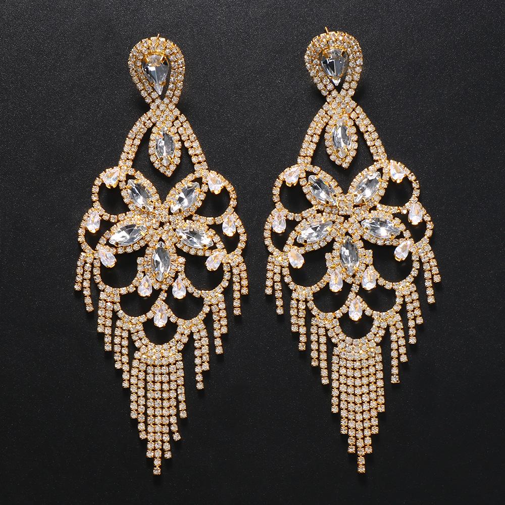 Water Drop Earrings, Exaggerated Fashion Diamond Pattern Fringed Earrings Accessories Women'S Earrings 06