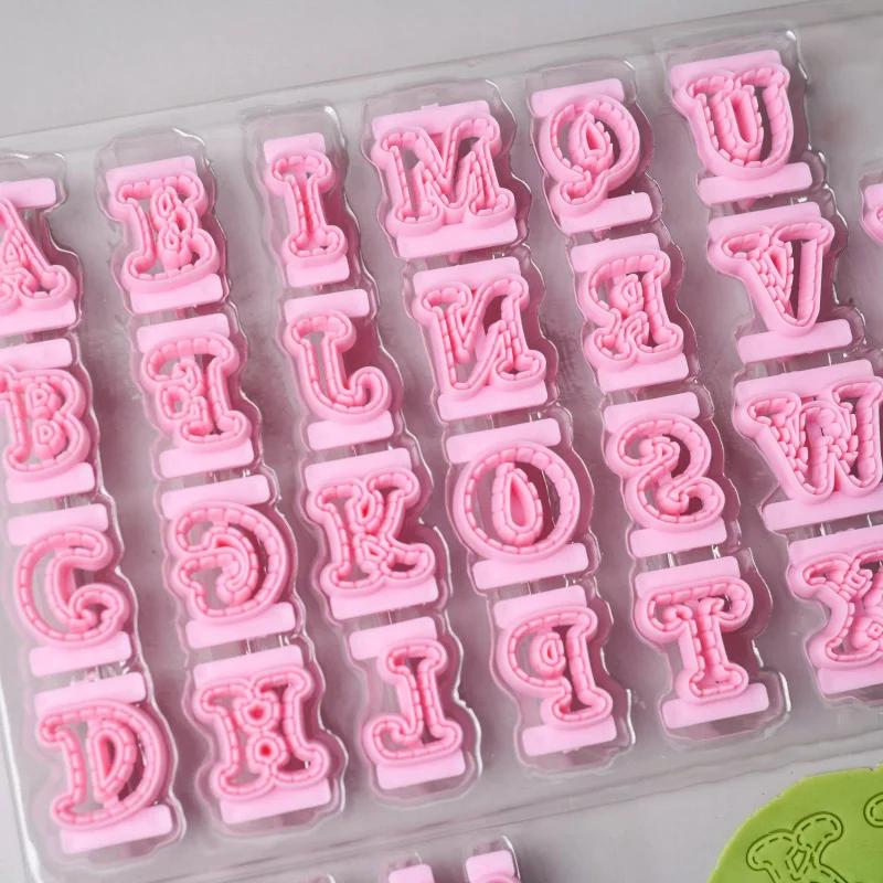 26pcs/set Alphabet Cake Molds Sugar Paste Letter Cookies Cutter Words Press Stamp Baking Embossing Mould for Home DIY