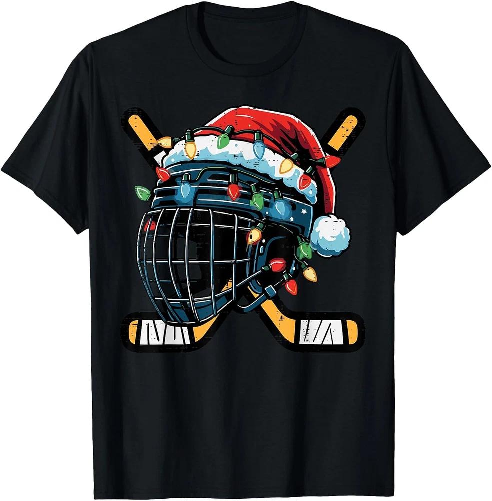 Santa Ice Hockey Helmet Christmas T-Shirt