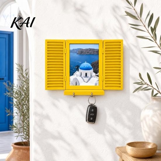 Hidden Key Storage Shelf Holder with Shelf, Mediterranean-Style Window Frame Photo Vacation Style Home Decoration Display Stand, Functional