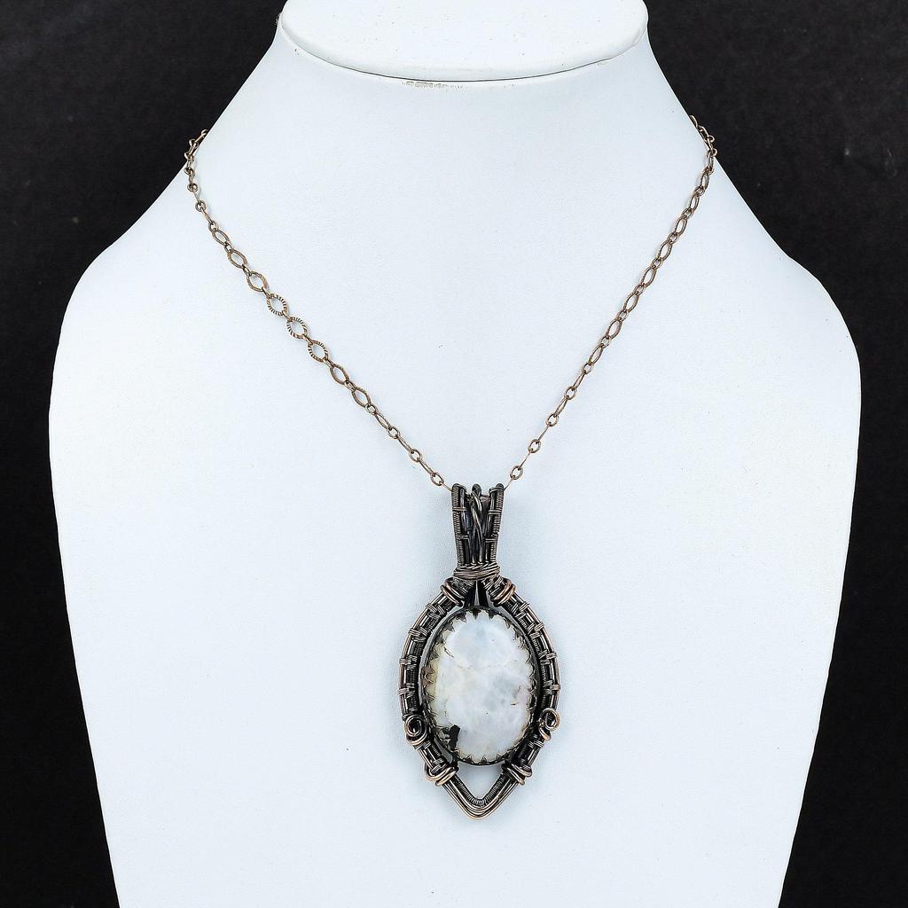 Moonstone Gemstone Pure Copper Wire Wrapped Handmade Pendant Jewelry