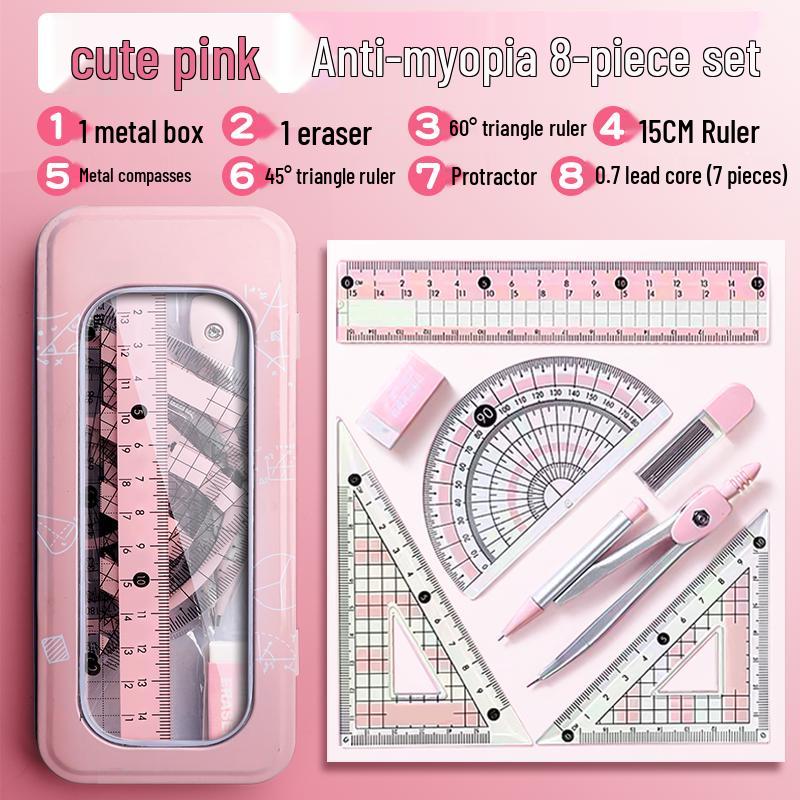 Student Geometry Ruler Set for Elementary to Junior High - Includes Compass, Triangle, and Sixth Grade Supplies