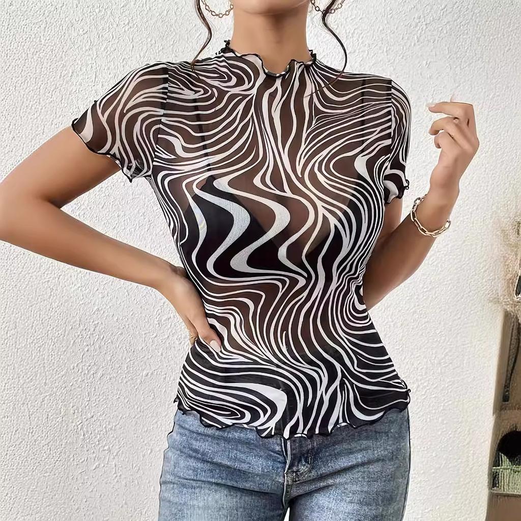 Women's Fashion Casual Summer Spring Short Sleeve Half Turtleneck Blouses & Shirts