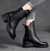 Fashion 2025 Handmade Retro High Heel Boots Women Autumn Winter Full Cow Leather Round Toe Zipper Trend Warm Mid-Calf Boots Female