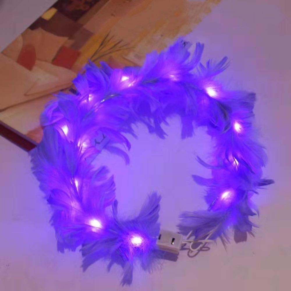 Christmas White Feather Luminous Garland New Year Women Hairband LED Feather Headband Party