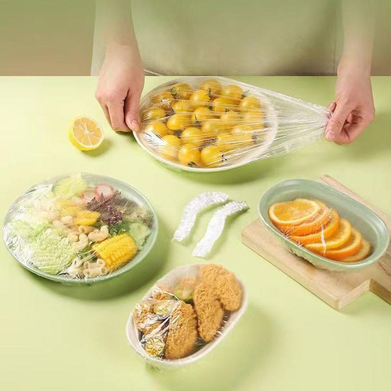 350/500Pcs Disposable Food Cover Fruit Food Cover Elastic Plastic Shower Cap Storage Bag Kitchen Organizer Cling Film