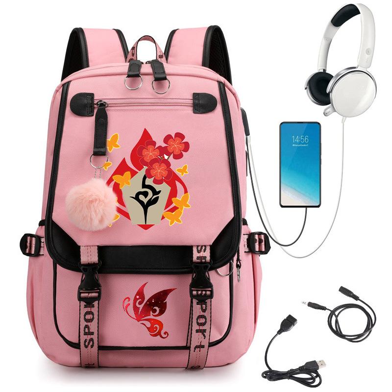 Spiel Yuanshen Impact Mädchen Schultasche Jugend Harajuku Laptop Rucksack Schwarzer Rucksack Hu Tao Rucksack