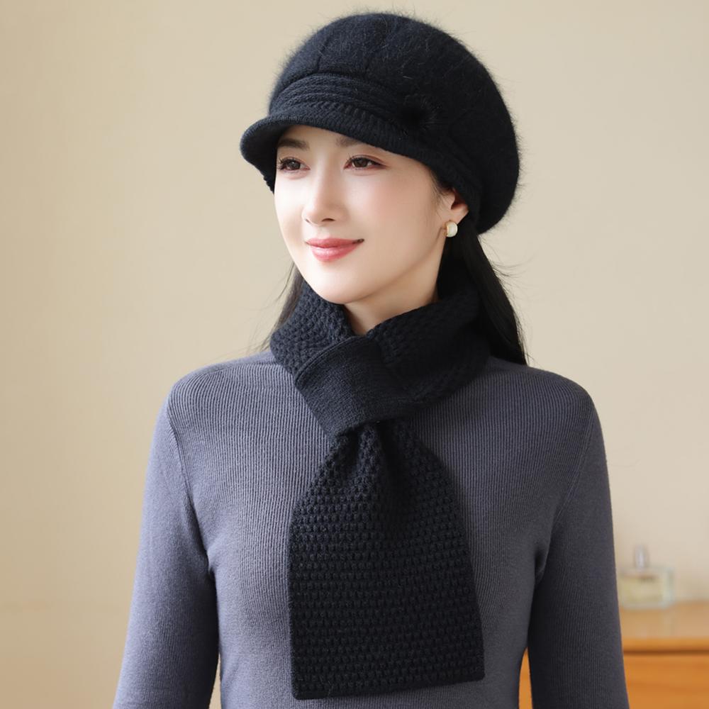 New Women Fashion Winter Warm Suit Female Dandy Hats For Women Casual Rabbit Fur Blend Knit Hat Winter Warm Cap Set