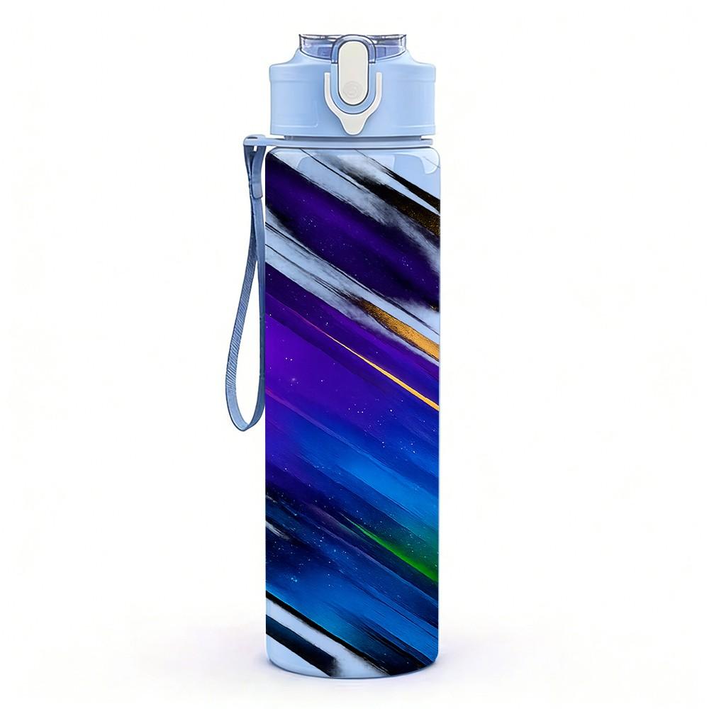 1PC Purple Blue Speed Motion Streak Print 750ml Color Plastic Sports Water Bottle Leakproof Flip Straw Lid Suitable for Sports Office Home Use