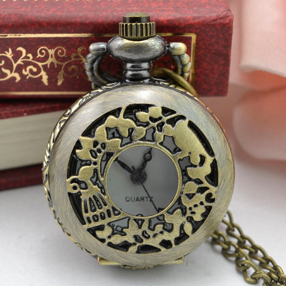 Vintage Steampunk Retro  Design Pocket Watch Quartz Pendant Necklace Gift