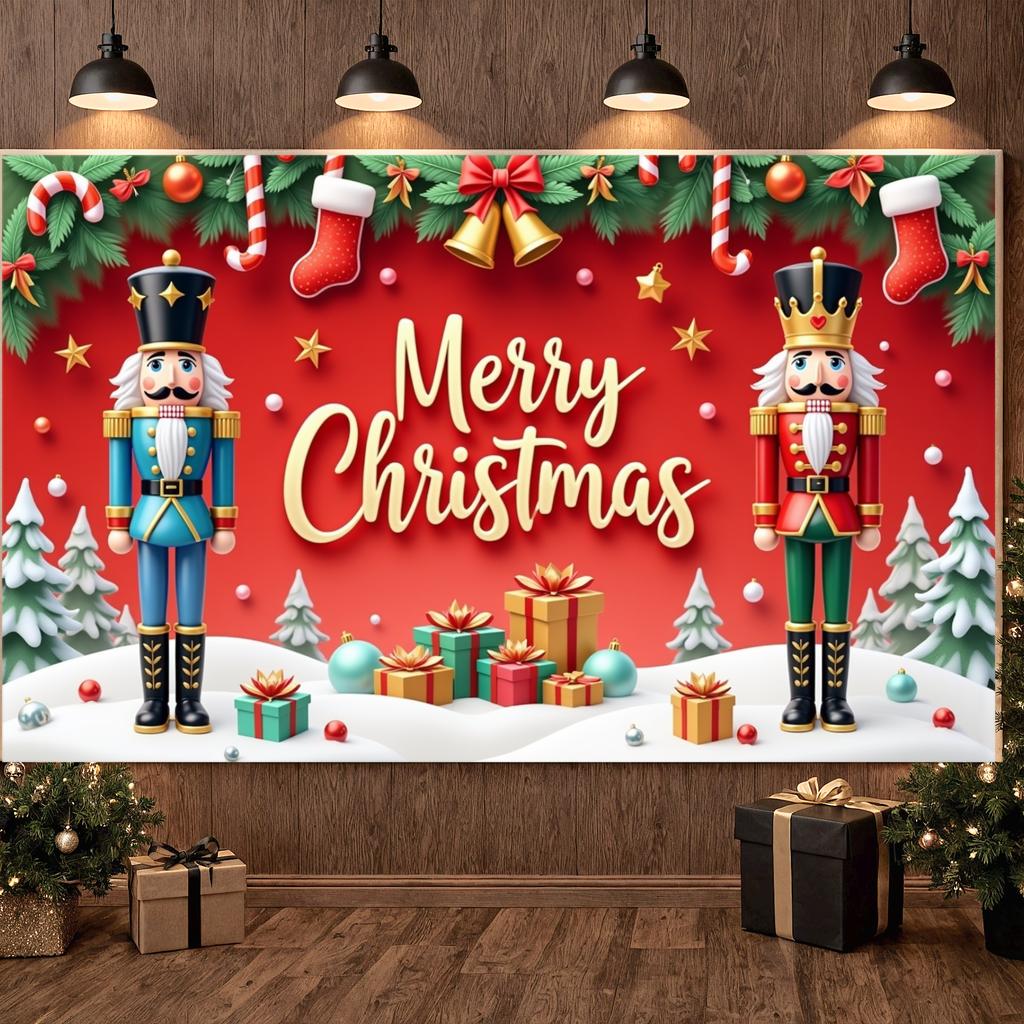 Yuletide Background Star Decorations Festive Backdrop Holiday Banner Gold Lettering Christmas Decor Display For Home Decoration
