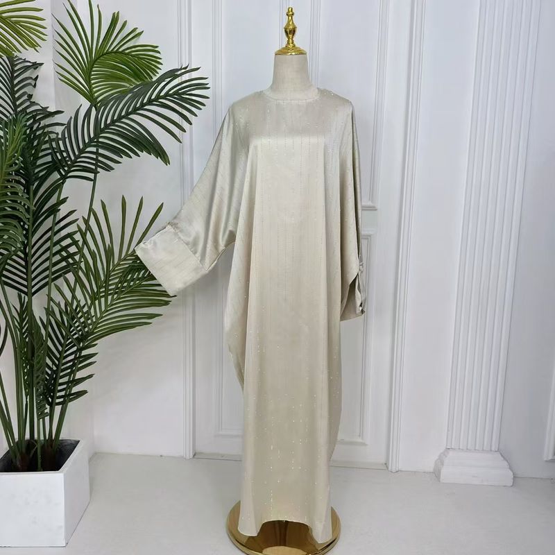 

New Middle East Dubai round Neck Stripe Loose Robe Dress round Neck Neck Striped Dress Apricot XL