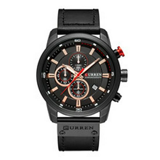 Curren 8291 Men's Multifunctional Leather Strap Watch with Six-Hand Calendar and Large Dial