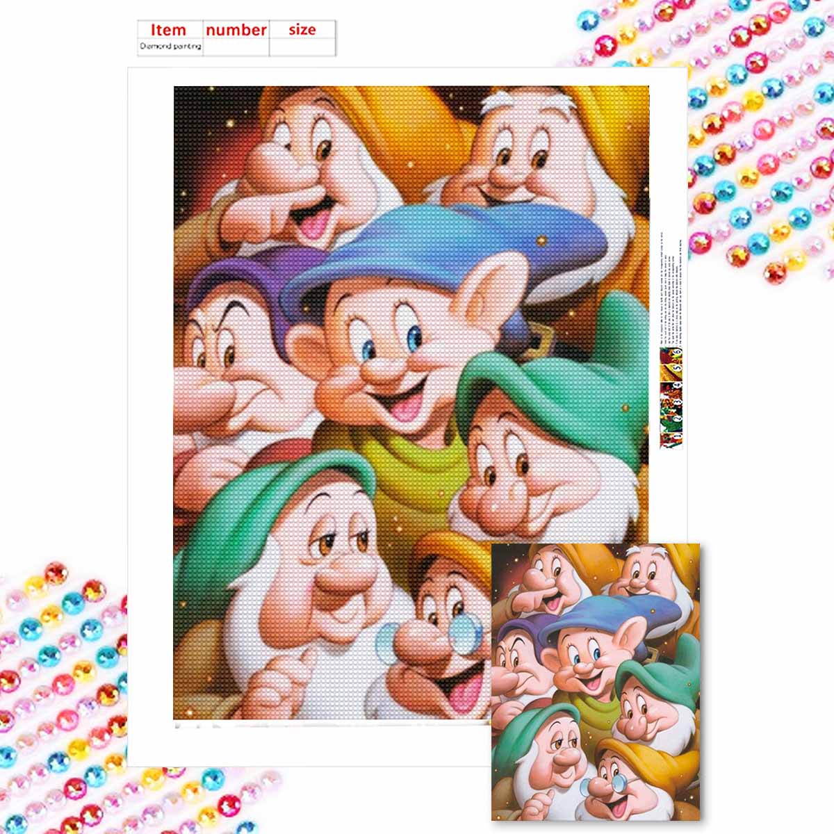 

5D Diy Diamond Painting Cute Little Dwarfs Full Drill Rhinestones Mosaic Embroidery Handmade Products Home Decor Gift Round 20x30cm