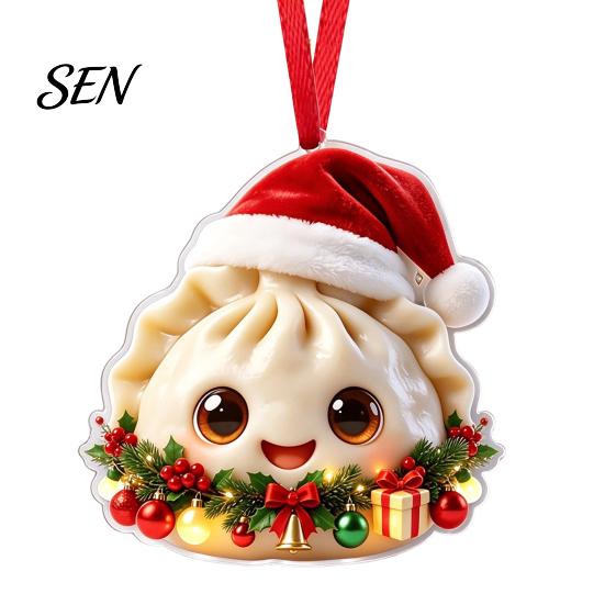 Colorful Cartoon Pattern Decor 2D Acrylic Christmas Ornament, Cute Luck Bag Bun Hanging Decor, Seasonal Decorative Crafts Tree Pendant for Holiday