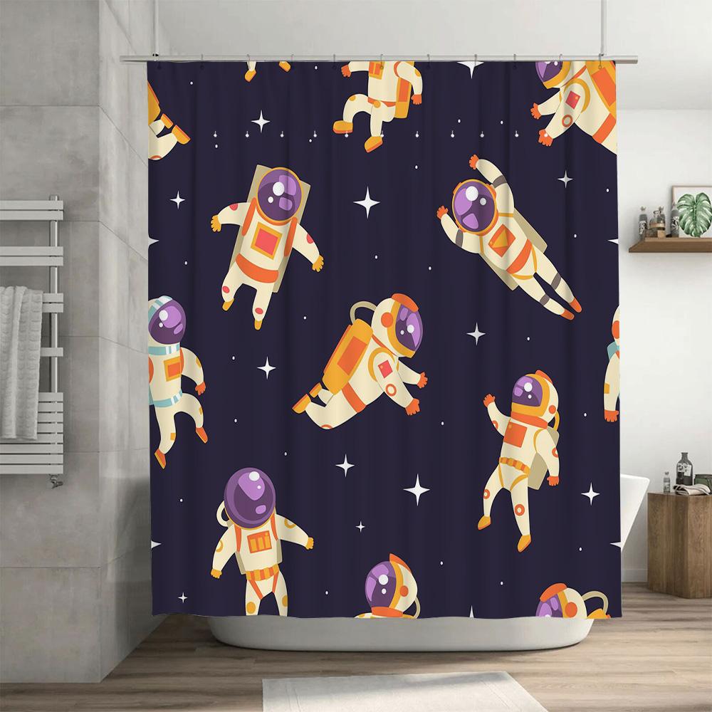 Space-themed astronaut printed waterproof shower curtain suitable for home decoration in bathroom or kitchen, available on AliEx