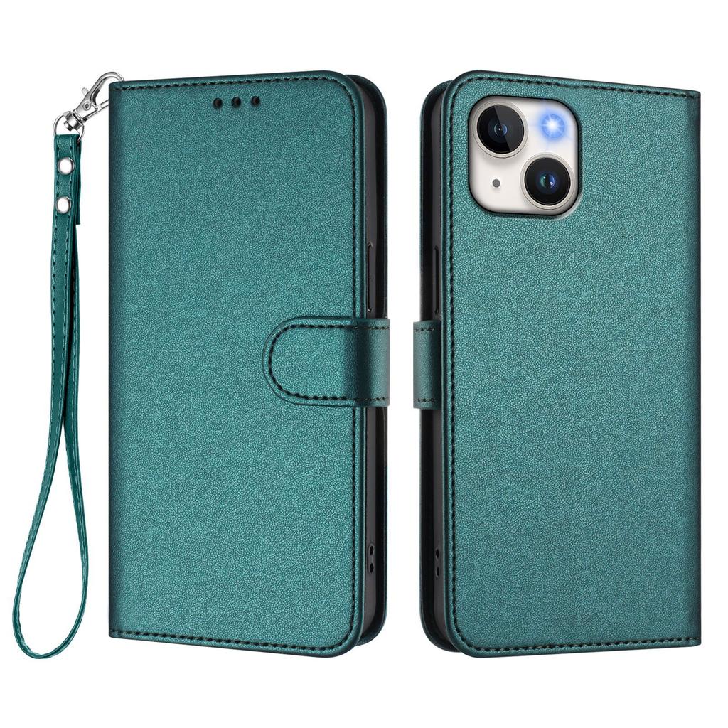 For iPhone 15 Leather Case Wallet Stand Phone Cover with Wrist Strap