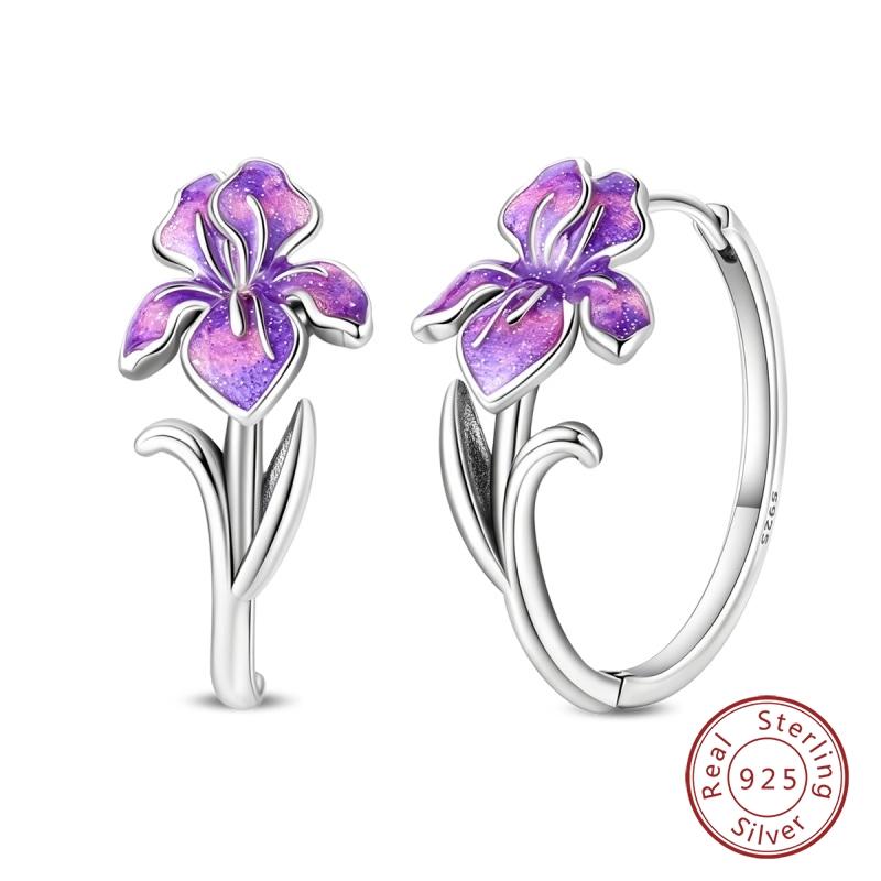 New 925 Silver Colorful Butterfly Dragonfly Iris Flower Earrings For Women Fashion Birthday Party Jewelry Gifts