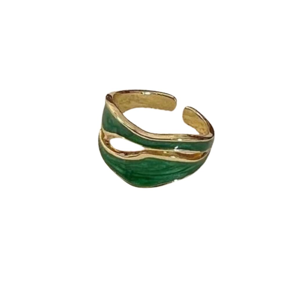Geometric Double Layer Hollow Ring Open Adjustable Band Irregular Shape Enamel Inlay Fashion Jewelry for Women