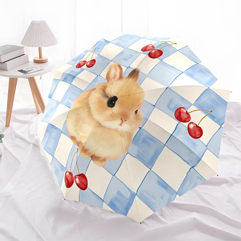1pc Cherry BunnyAutomatic Open/close Folding Umbrella, Compact Portable Travel Umbrella, Perfect Birthday/Holiday, Cute Umbrella y027