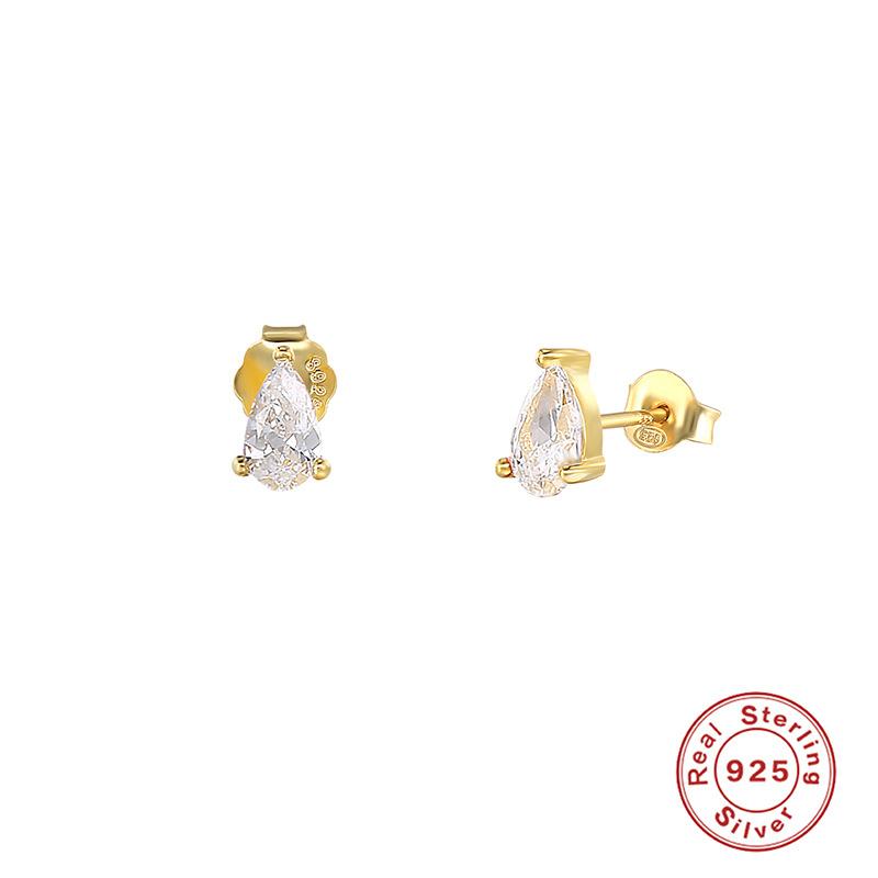 Simple Color Diamond-Set Temperament Commuter Water Drop Ins Wind S925 Sterling Silver Office Worker Stud Earrings