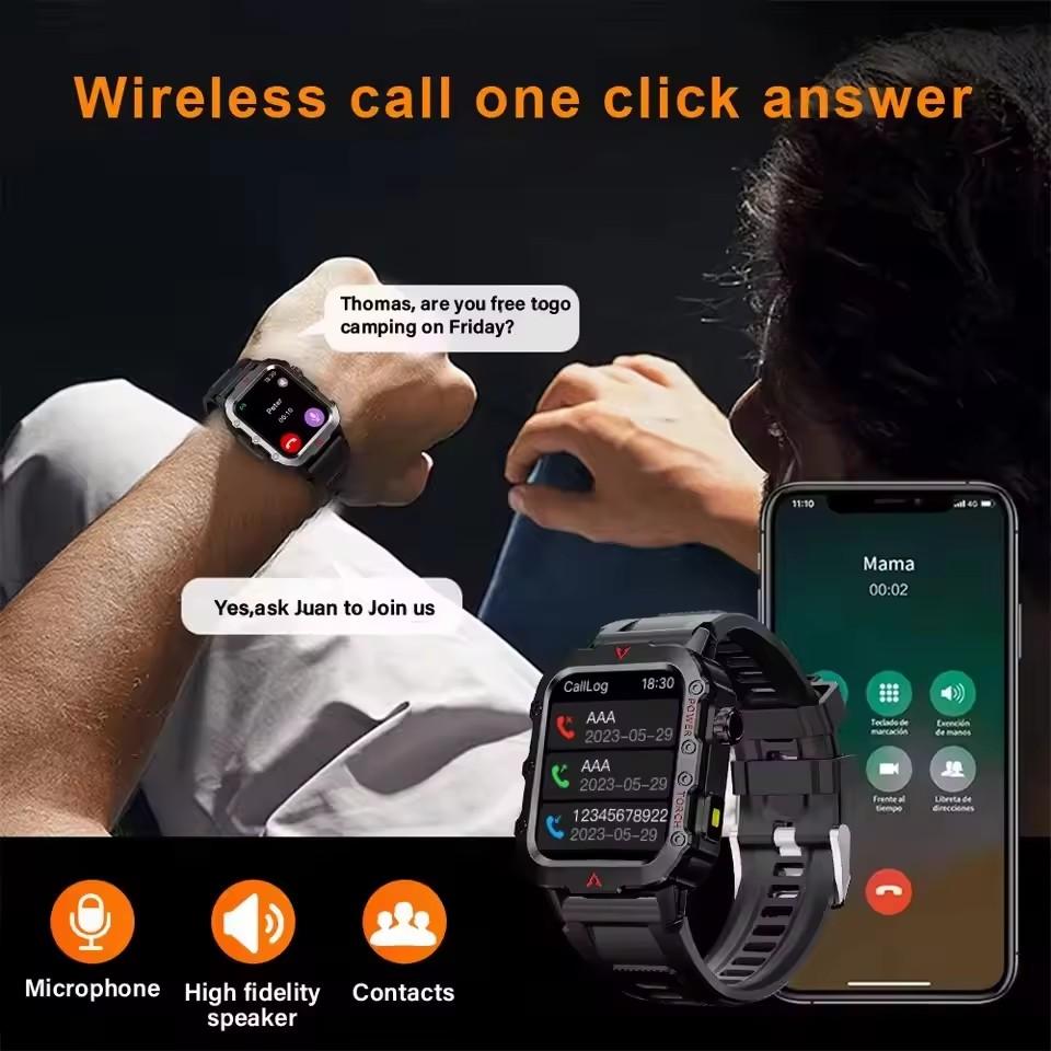 New Sports Smartwatch Bluetooth Call LED Flashlight Sleep Health Monitoring Fitness Tracking Men Outdoor Smart Watch HT30