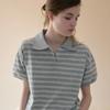 Elssibeui Stripe Polo Collar T-Shirt_Gray