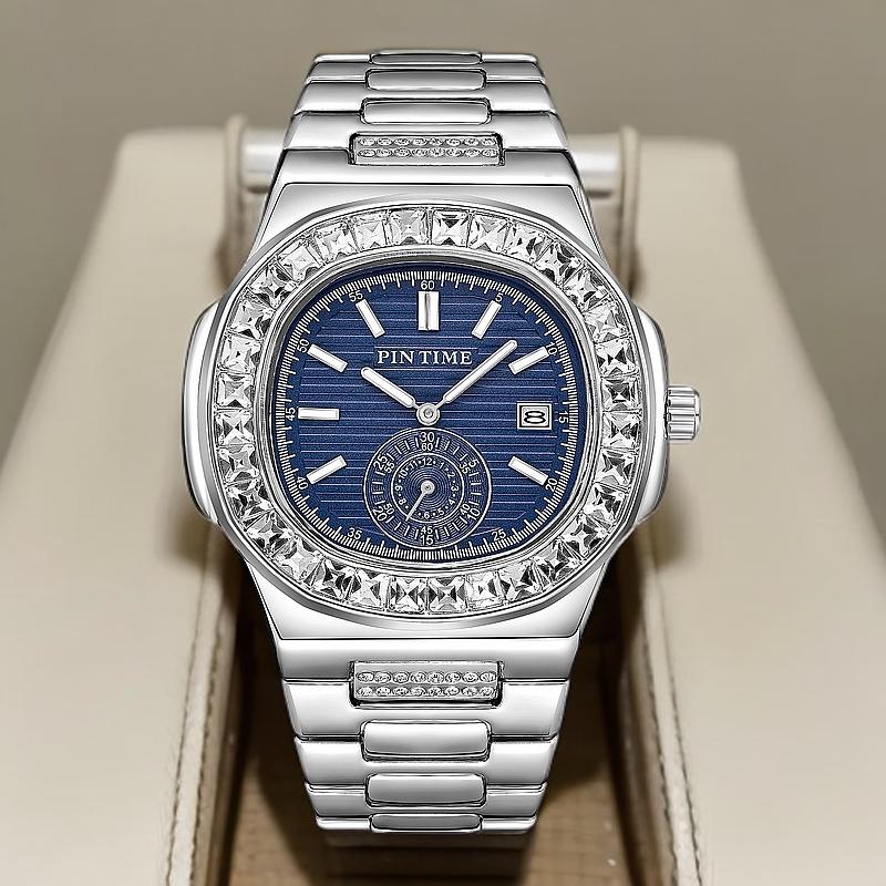 PINTIME Casual Business Men's Watches Top Brand Luxury Wristwatch for Men Diamond Quartz Date Clock Waterproof Chronograph Clock
