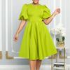 Round neck temperament bubble sleeves waist pendulum dress dress A-word dress