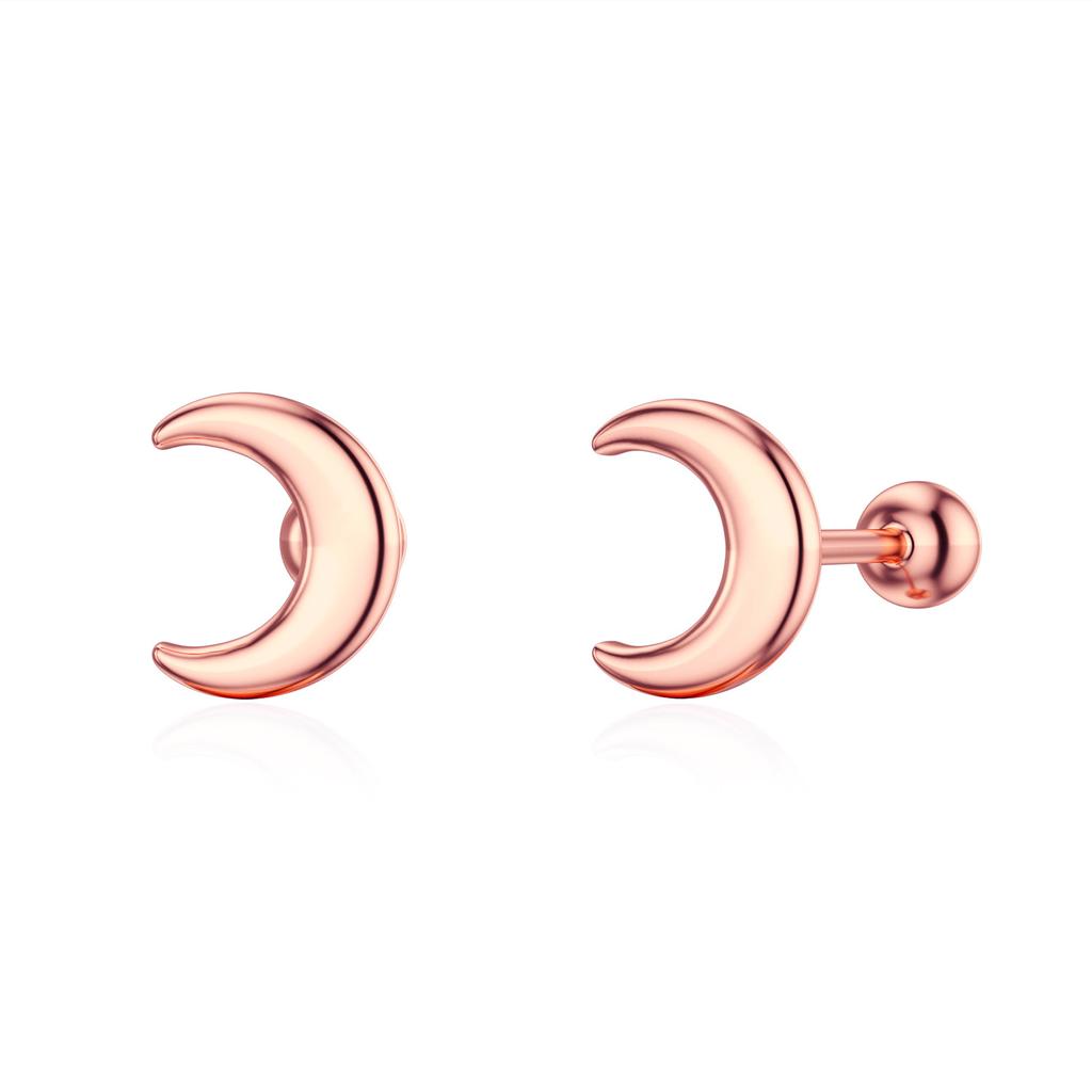 925 Sterling Silver Simple Earrings Screws Twist Ear Nails 0.8mm Earrings Female Anti -blocking Moon Earrings Real Rose Gold