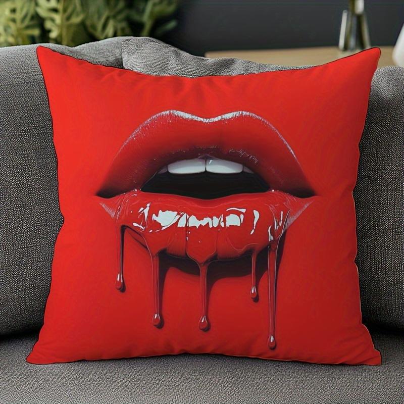 1 шт. наволочка с принтом красных губ - смелый художественный дизайн, мягкая коротковорсовая ткань из полиэстера, декоративная наволочка 17,7x17,7 дюйма на молнии 40x40
