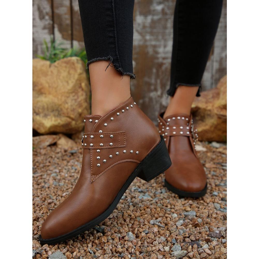 Fashion Plus Size Chelsea Boots with Studs Buckle Chunky Sole Women's Ankle Boots