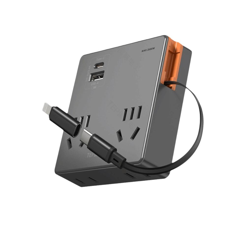 

Compact Size Flat Plug Power Strip USB C Ports Widely Outlets Socket Extender Space Saving Power Expander Multi Device Charging Grey