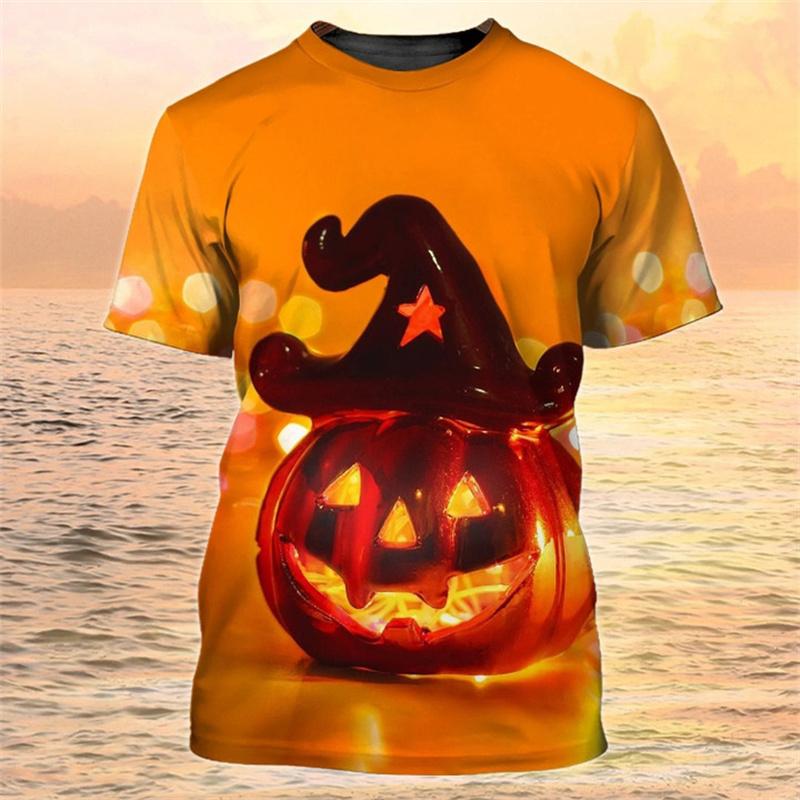 Happy Halloween Pumpkin T-shirt 3D Printed Colorful Round Neck T-shirt Men's Children's Short Sleeve Top Oversized Street T-shirt