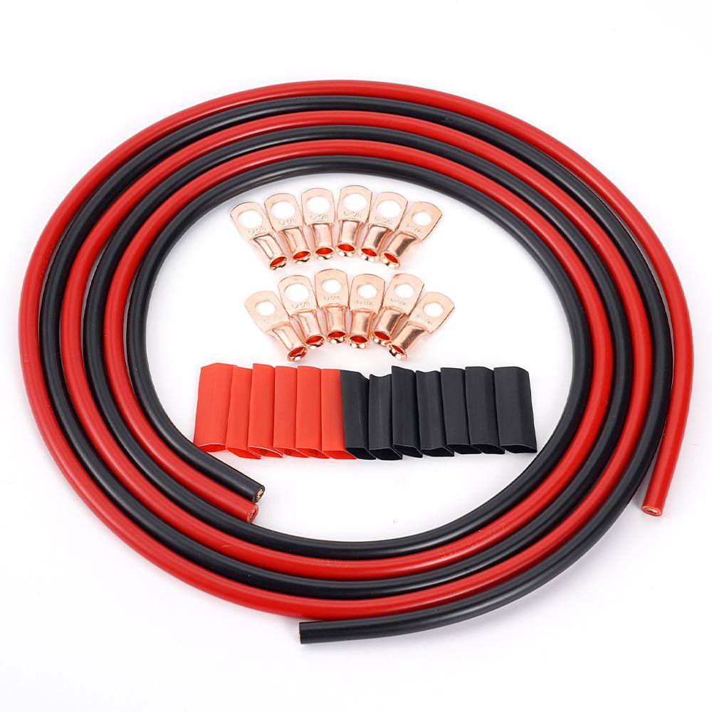 6AWG PVC Pure Copper Wire Red Black 2M Thick Copper Terminals 5/16 3/8 6pcs Heat Shrink Tubing Battery Power Welding Cable