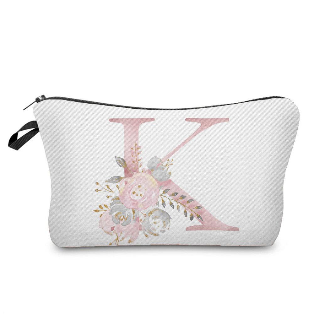 Women Flower Letters Print Cosmetic Bag Toiletries Organize Travel Storage Case 6686