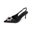 2025 spring new pointed thin heel patent leather bag head sandals temperament shallow mouth single shoes rhinestone pointed women's high heels