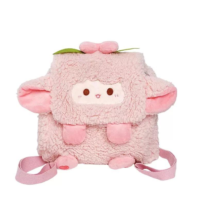 

Cute Lamb Soft Plush Cartoon Backpack Curved Shoulder Straps Girls Students рожевий