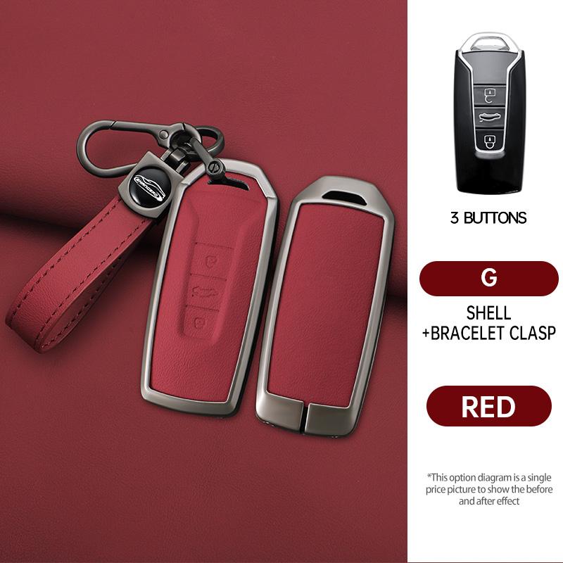 Styling Mouldings Leather Car Remote Key Case Fob Cover Holder Shell Bag For VW Volkswagen Touareg 2019 2020 2021 2022 Auto Keyc