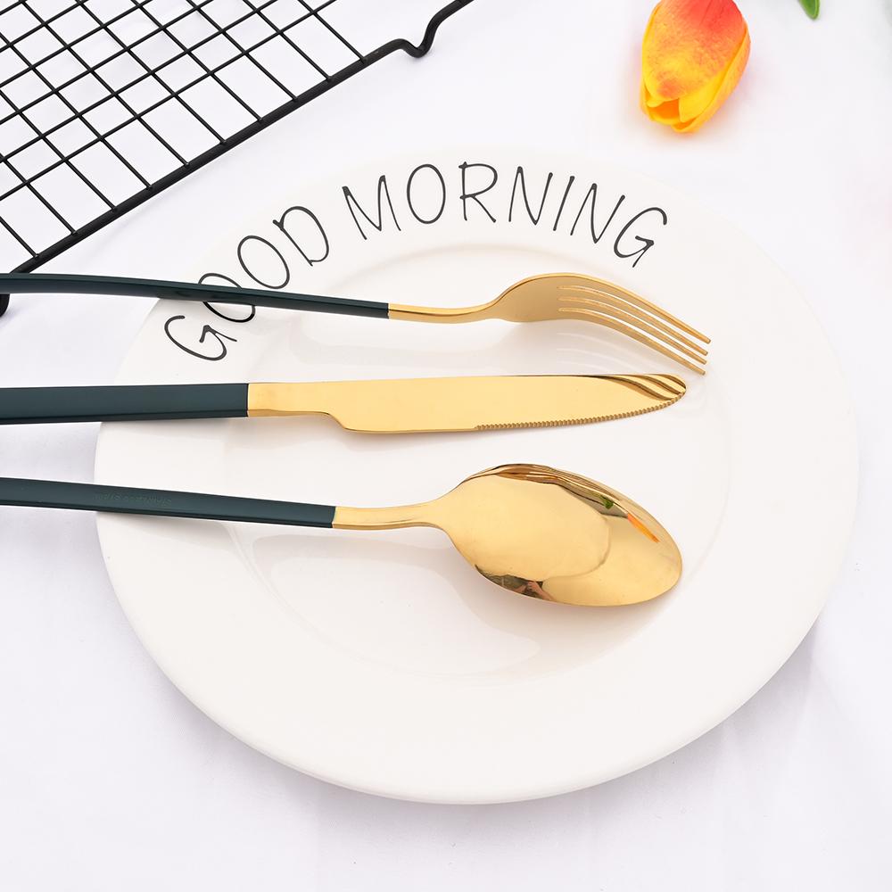 16Pcs for 4 People Pink Gold Dinnerware Set Stainless Steel Knives Forks Tea Spoons Dinner Set Family Kitchen Tableware Set