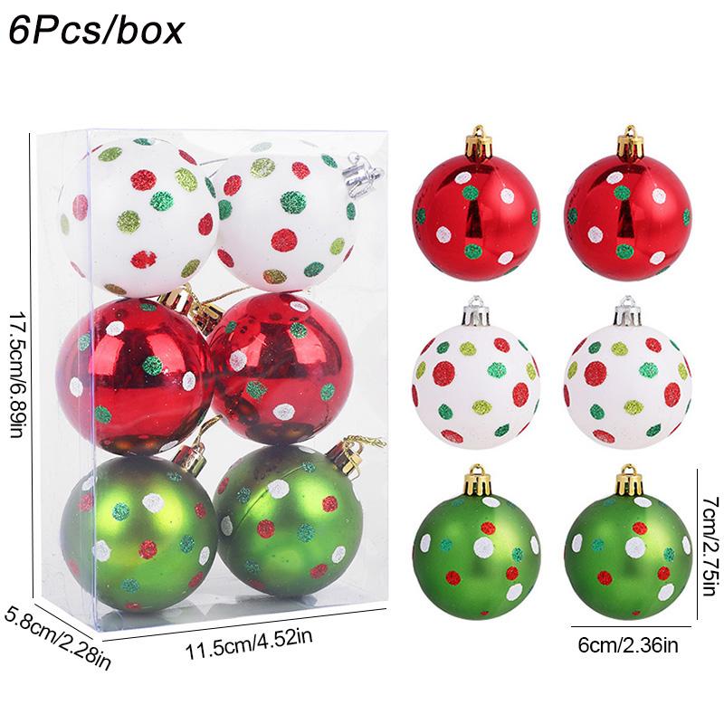 6Pcs 6cm Red Green Christmas Balls Ornament Xmas Tree Hanging Pendants 2025 Christmas Decoration For Home New Year Party Gifts
